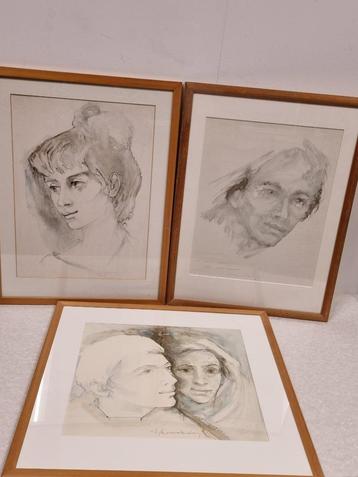 3x portret gesigneerd beschikbaar voor biedingen