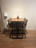 Industriële Bartafel met suede stoelen, Ophalen, Gebruikt, 100 tot 150 cm, 50 tot 100 cm