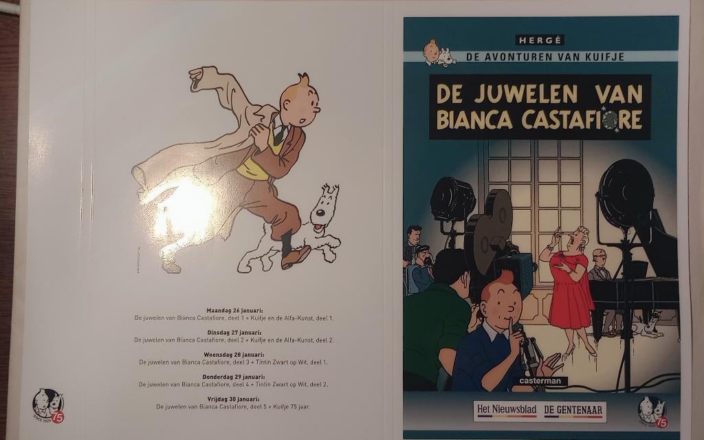 6 Kranten met  bijlagen De juwelen van Bianca Castafiore, Boeken, Complete serie of reeks, Ophalen of Verzenden, Zo goed als nieuw