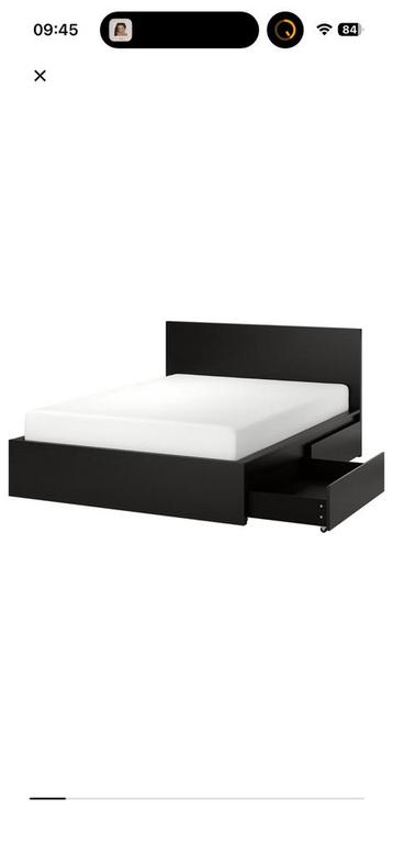 Zwart Malm ikea bed + 2 lades + lattenbodem - afbeelding 5
