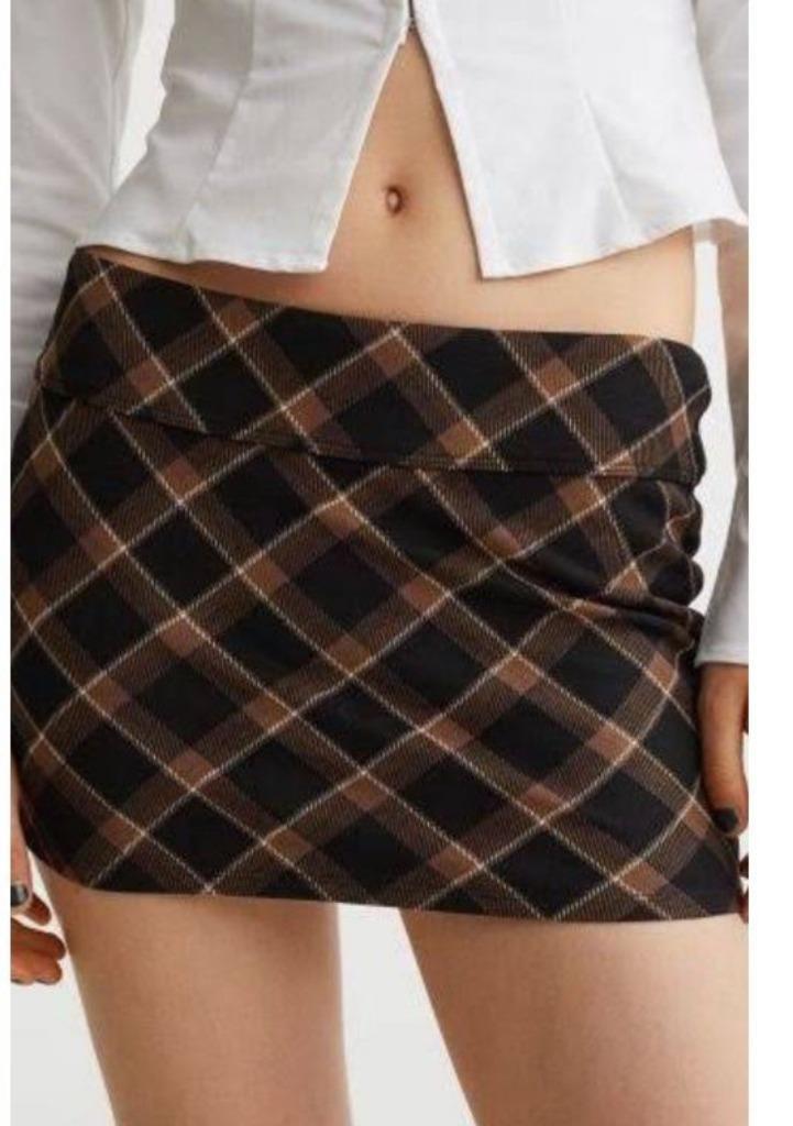 Rok minirok met ruitjes H&M Divided XS, Kleding | Dames, Rokken, Nieuw, Maat 34 (XS) of kleiner, Bruin, Boven de knie, Verzenden