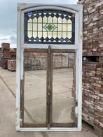 2 eiken kozijnen met glas in lood ramen 212x108.5cm, Doe-het-zelf en Verbouw, Glas en Ramen, Ophalen, Gevelraam of Ruit, Gebruikt