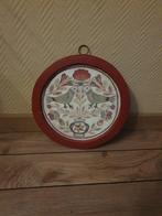 Antiek borduurwerk achter glas – bloemen & vogels, Antiek en Kunst, Ophalen of Verzenden