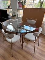 West Elm Jensen Ronde Eettafel (Ø107 cm) – Glas & Walnoot, Ophalen, 50 tot 100 cm, 100 tot 150 cm, Glas