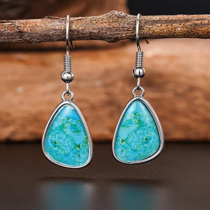 Oorbellen met turquoise steentjes, Sieraden, Tassen en Uiterlijk, Oorbellen, Nieuw, Hangers, Overige materialen, Zilver, Ophalen of Verzenden