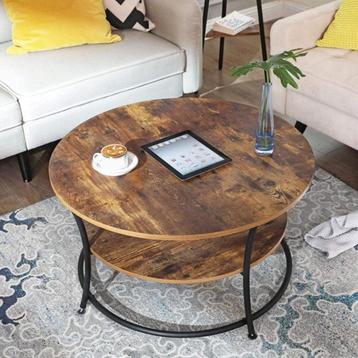 Ronde Salontafel - Industrieel - Donkerbruin - 88x88x47 beschikbaar voor biedingen