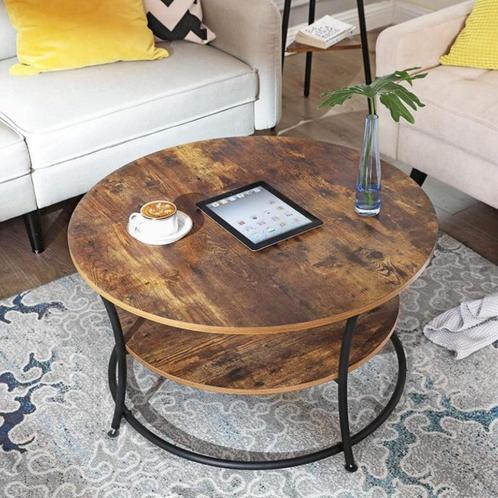Ronde Salontafel - Industrieel - Donkerbruin - 88x88x47, Huis en Inrichting, Tafels | Salontafels, Zo goed als nieuw, Minder dan 50 cm