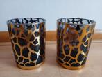 2 windlichten met giraffe print, Huis en Inrichting, Woonaccessoires | Kandelaars en Kaarsen, Ophalen of Verzenden, Overige materialen