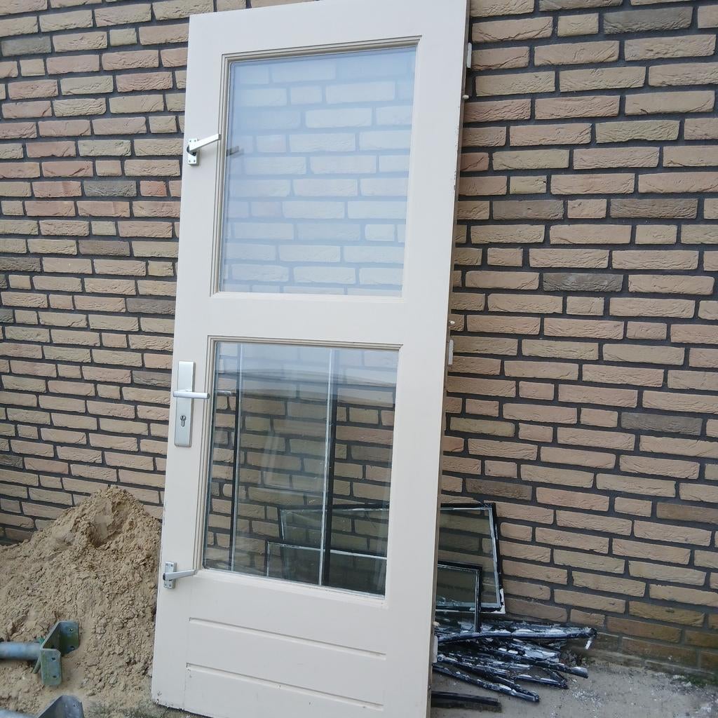 achtedeur met glas 82.5 bij 201 cm, Ophalen, Gebruikt, 200 tot 215 cm, Glas