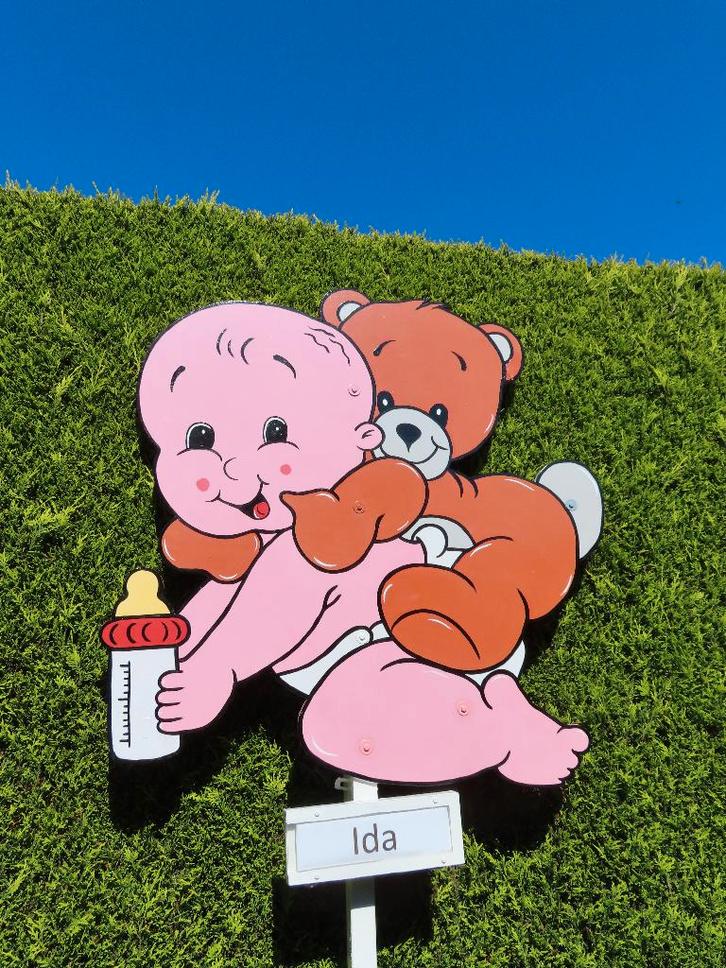 Geboortebord baby met beer en drinkfles geboorteborden., Kinderen en Baby's, Kraamcadeaus en Geboorteborden, Nieuw, Geboortebord