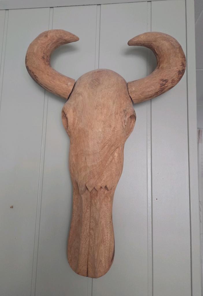 Buffel houtkop Schedel, Huis en Inrichting, Woonaccessoires | Wanddecoraties, Zo goed als nieuw, Ophalen of Verzenden