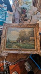 Romantisch Boerenerf Schilderij met Gouden Lijst, Antiek en Kunst, Kunst | Schilderijen | Klassiek, Ophalen