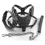 Zwarte honden halsband harnas en riem met spikes tuigje hond, Nieuw, Verzenden