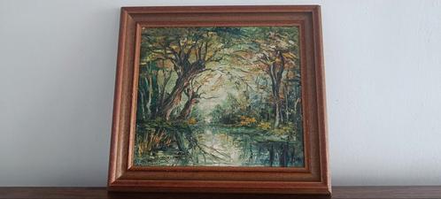 Boslandschap met waterpartij - Olieverf op doek, Antiek en Kunst, Kunst | Schilderijen | Klassiek, Ophalen