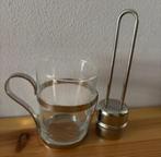 Vintage theeglas(Duralex) in zilverkleurige houder + thee ei, Ophalen of Verzenden, Zo goed als nieuw