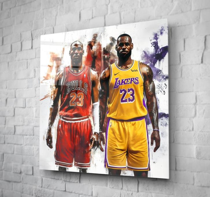 Uniek XXL Glasschilderij | NBA - Jordan & Byant - 6 sizes, Antiek en Kunst, Kunst | Schilderijen | Modern, Verzenden