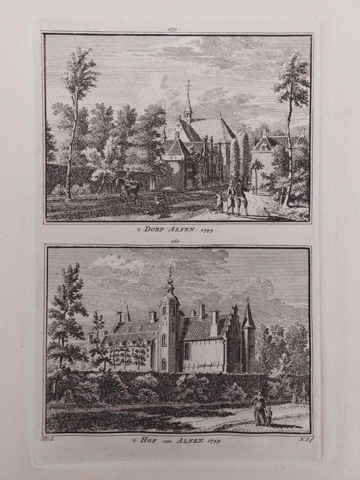 259-260 / Dorp Alfen Alphen  en Hof van Alfen, Antiek en Kunst, Kunst | Etsen en Gravures, Ophalen of Verzenden