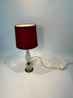 Antieke Tafellamp met Glas en Stoffen Kap, Huis en Inrichting, Lampen | Tafellampen, Ophalen of Verzenden, Gebruikt, Glas, Minder dan 50 cm