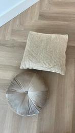 Rond taupe velours kussen en jute kussen, Ophalen of Verzenden, Zo goed als nieuw, Rond