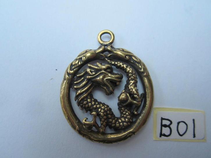 Oude chinees /chinese bronze hanger draak,B01, Sieraden, Tassen en Uiterlijk, Kettinghangers, Gebruikt, Overige materialen, Ophalen of Verzenden