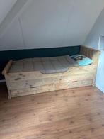 Steigerhout Bed met opberglades, Ophalen, Gebruikt, 70 tot 85 cm, Matras