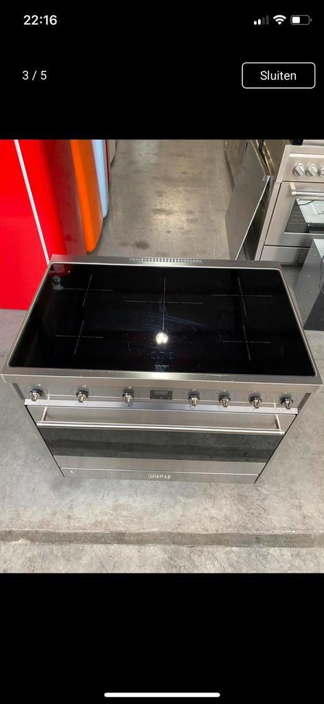 Prachtige SMEG inductie fornuis 90 cm breed, Witgoed en Apparatuur, Fornuizen, Zo goed als nieuw, Vrijstaand, Inductie, 5 kookzones of meer