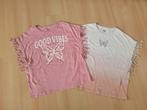 2x C&A t-shirt franjes roze ecru oranje 170 176, C&A, Meisje, Ophalen of Verzenden, Zo goed als nieuw