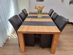 Eetkamertafel met 4 of 6 stoelen, licht eiken, Ophalen, Zo goed als nieuw, 4 tot 6 stoelen