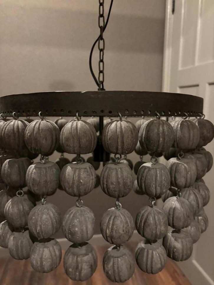 Houten Ballen Lamp - Uniek Design!, Huis en Inrichting, Lampen | Hanglampen, Zo goed als nieuw, Minder dan 50 cm, Hout, Ophalen
