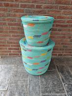 Afrikaanse manden turquoise Fairtrade handgemaakt  senegal, Huis en Inrichting, Woonaccessoires | Schalen en Manden, Nieuw, Rond