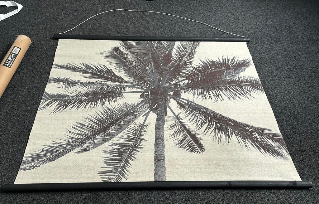 Poster palmboom op linnen inclusief opbergkoker, Huis en Inrichting, Woonaccessoires | Wanddecoraties, Ophalen, Zo goed als nieuw