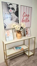 Sidetable jysk melk glas & goud, Huis en Inrichting, Ophalen, 100 tot 150 cm, Glas, Zo goed als nieuw