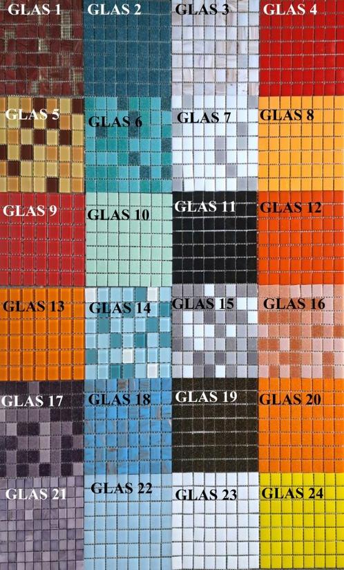 Glasmozaïek, in vele tinten, 2x2cm, vanaf 1,00 per 1/4 matje, Hobby en Vrije tijd, Knutselen, Nieuw, Materiaal, Ophalen of Verzenden