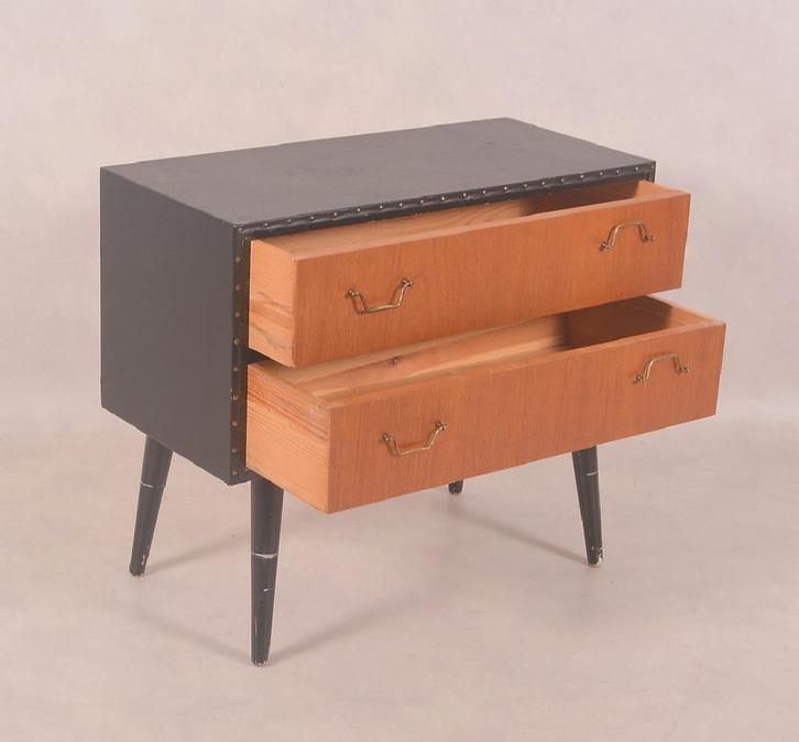 Vintage teak ladekast met skai, Zweden rond 1960 (#191), Huis en Inrichting, Slaapkamer | Nachtkastjes, Gebruikt, 55 tot 70 cm