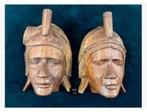 Set houten Indianen hoofden, 2 stuks, man vrouw, plat achter, Ophalen of Verzenden