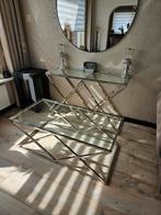 Salon tafel en sidetable chrome met glasplaat, 50 tot 100 cm, Minder dan 50 cm, Gebruikt, Rechthoekig