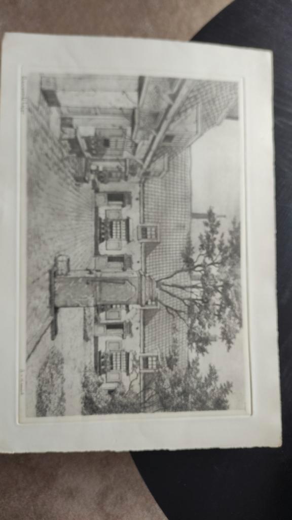 Schilderij A.v. Hemert - Barrevoels Hoffje Haarlem, Antiek en Kunst, Kunst | Etsen en Gravures, Ophalen