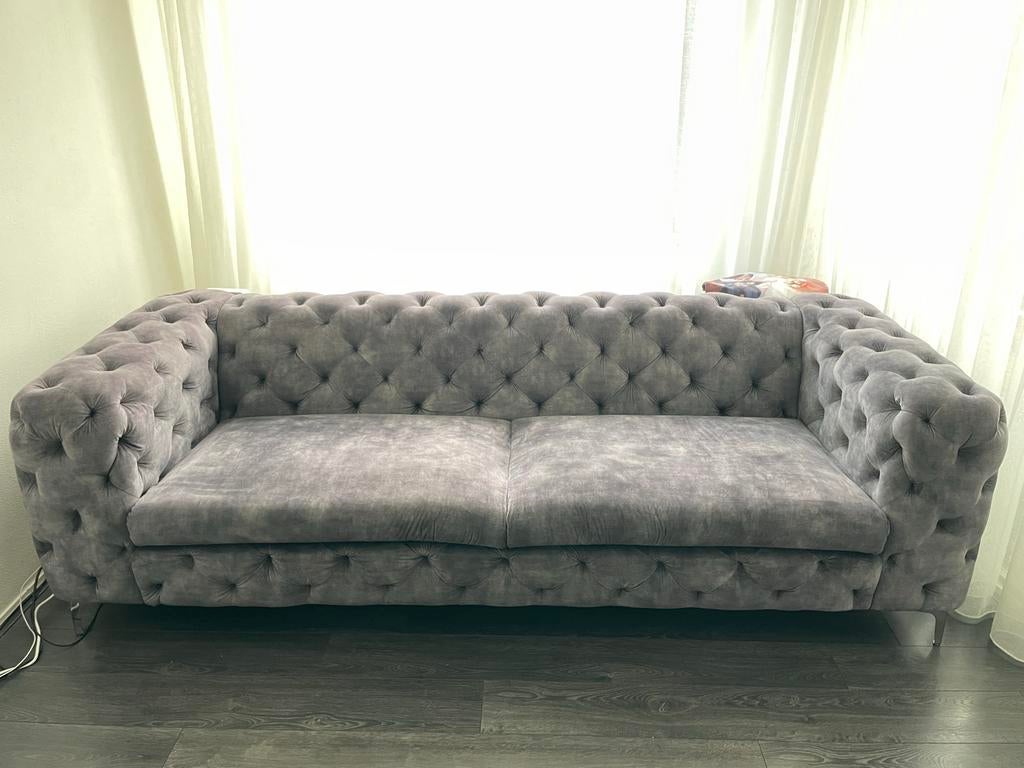 VERKOCHT!!!! Stoffen Bank - Chesterfield Stijl, Ophalen, 75 tot 100 cm, Zo goed als nieuw, Rechte bank