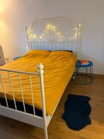 IKEA LEIRVIK White Metal Bed+Wooden Slats(MORGEDAL Mattress), Ophalen, Wit, Tweepersoons, 140 cm