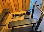 complete homegym set, 2 fitness banken, dumbbells, stangen., Sport en Fitness, Fitnessmaterialen, Ophalen, Gebruikt, Benen, Fitnessbank