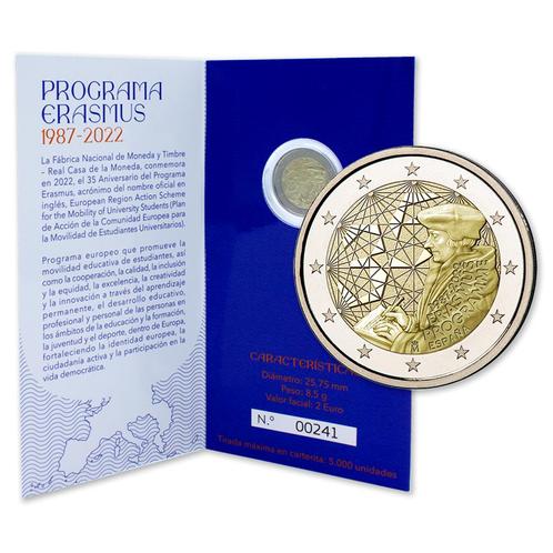 Spanje 2 Euro "Erasmus" 2022 Proof, Postzegels en Munten, Munten | Europa | Euromunten, Losse munt, 2 euro, Spanje, Ophalen of Verzenden