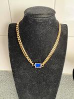 Nieuwe goudkleurige ketting met blauwe glazen steen, Verzenden, Nieuw, Overige materialen