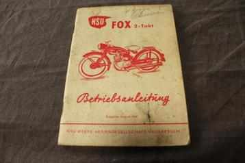NSU FOX 1954 betriebs anleitung instructie boekje beschikbaar voor biedingen