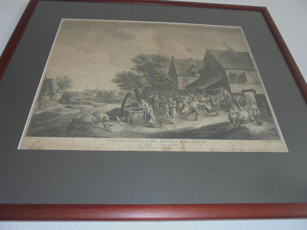 18e gravure "Nederlands boerenvermaak" naar David Teniers", Antiek en Kunst, Ophalen