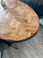 Ovale eettafel met visgraat en X-poten, Huis en Inrichting, Tafels | Eettafels, Ophalen, Eikenhout, 200 cm of meer, 50 tot 100 cm