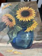 Antiek Zonnebloemen schilderij, dubbel gesigneerd, Antiek en Kunst, Ophalen of Verzenden