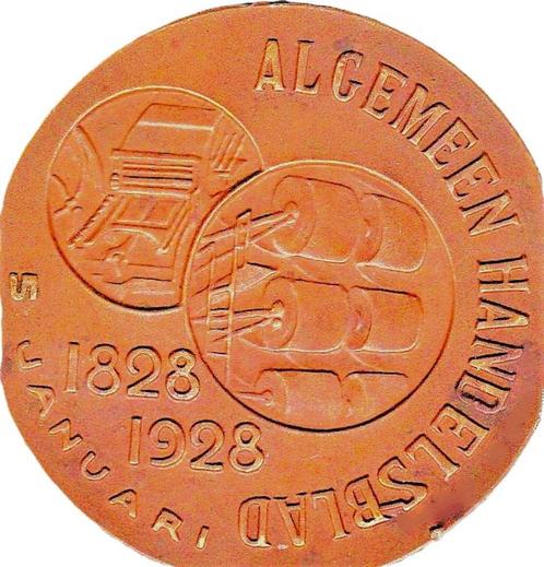 ALGEMEEN HANDELSBLAD 5 JAN 1828 - 1928 LICHT EN VRIJHEID, Postzegels en Munten, Penningen en Medailles, Brons, Verzenden