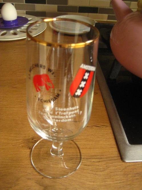 bierglas cafe trefpunt jj melchers wz. schiedam /wapen a'dam, Verzamelen, Glas en Borrelglaasjes, Zo goed als nieuw, Bierglas