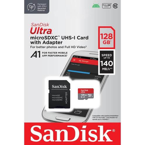 SanDisk Ultra micro SD XC 128 GB UHS-I Klasse 10 140 MB/s, Audio, Tv en Foto, Fotografie | Geheugenkaarten, Nieuw, MicroSDXC, 128 GB