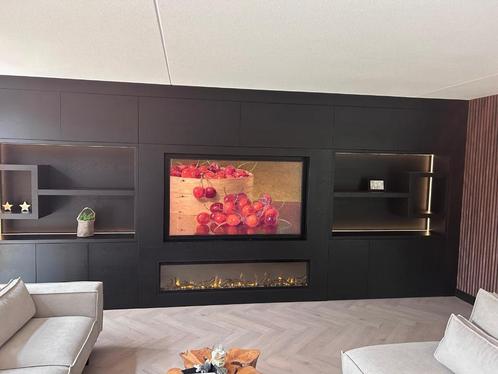 Cinewall / tv wandkast met sfeerhaard op maat zwart eiken, Huis en Inrichting, Kasten | Televisiemeubels, Nieuw, Minder dan 100 cm